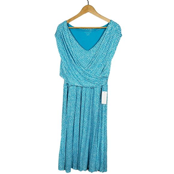 NEW! Charter Club Printed Mock Wrap Dress V Neck Blue White Sleeveless Casual XL - Picture 1 of 5